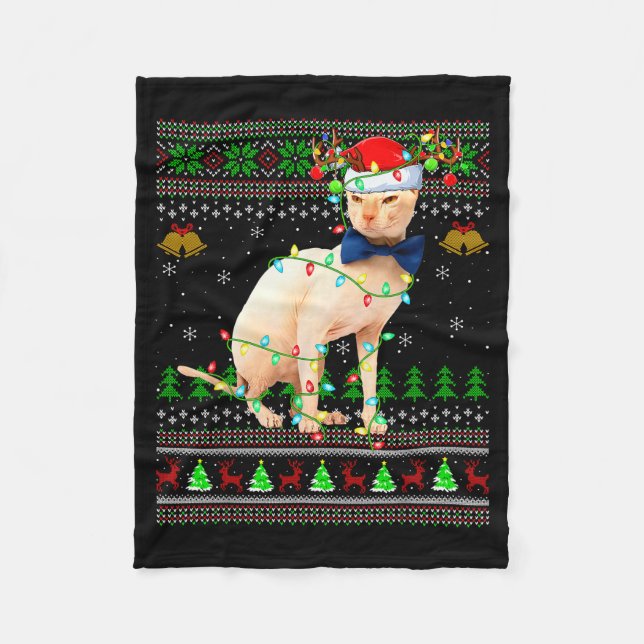 Sphynx Cat Ugly Christmas Sweaters Holiday Santa C Fleecedecke (Vorderseite)