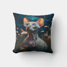 Sphynx Cat & Vibrant Flowers – Whimsical Art
