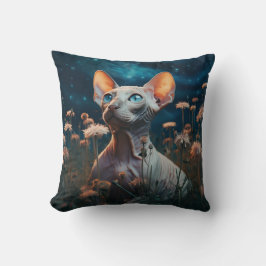 Sphynx Cat & Vibrant Flowers – Whimsical Art Kissen
