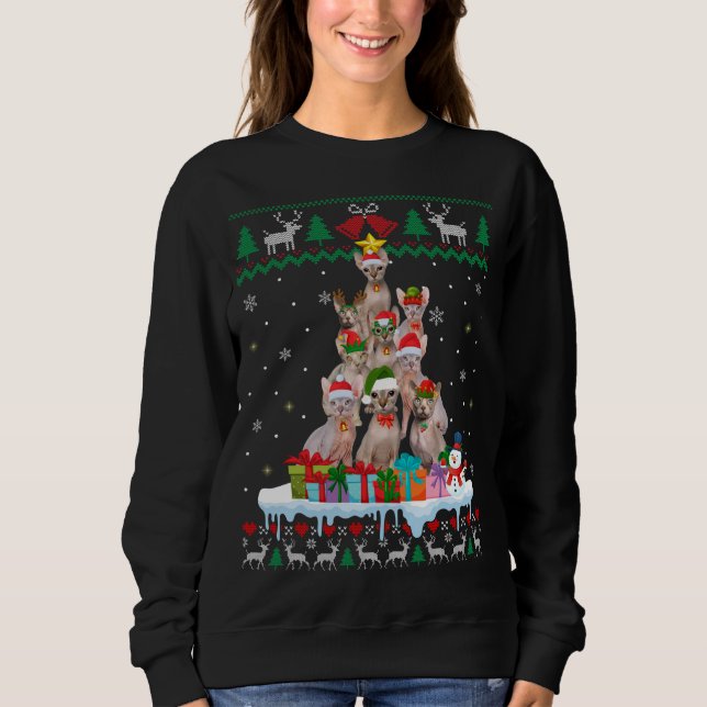 Sphynx Cat Weihnachtsbaum Ugly Cat Xmas Swea Sweatshirt (Vorderseite)