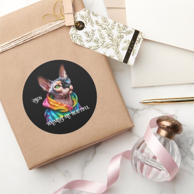 Sphynx Cat Wrinkles Geburtstag Runder Aufkleber (Schenken)