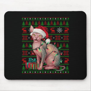 Sphynx Cat Xmas Lights Ugly Weihnachtsmannmütze Sp Mousepad