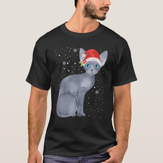 Sphynx Christmas Cat Weihnachtsmannmütze Xmas Kitt T-Shirt (Vorderseite)