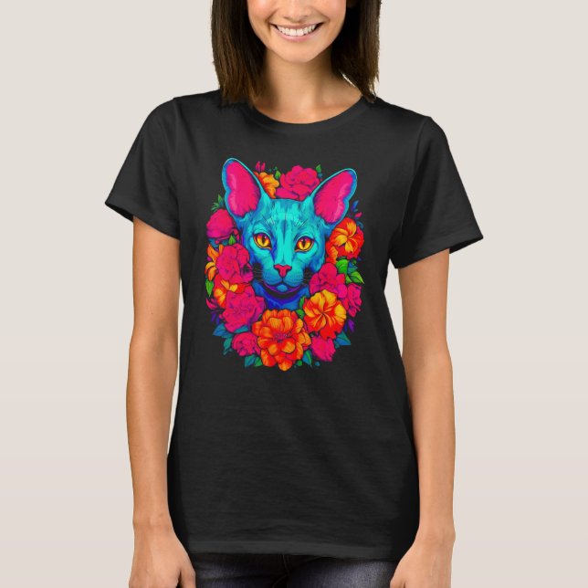 Sphynx Hairless Cat Flowers T-Shirt (Vorderseite)
