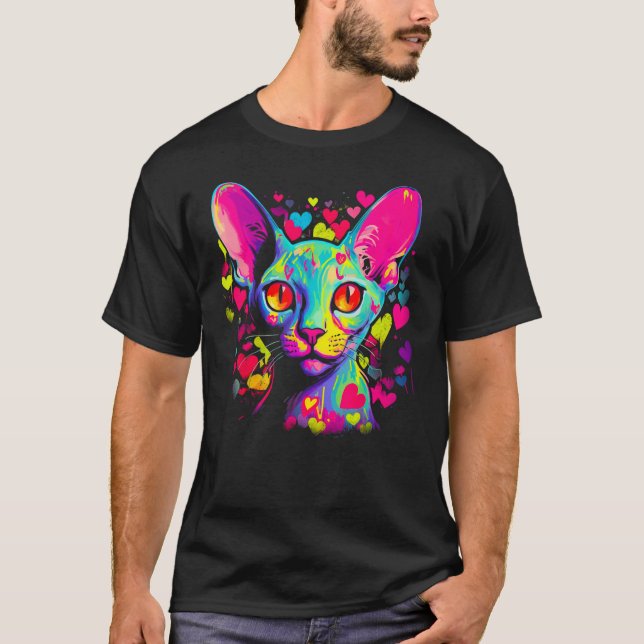 Sphynx Hairless Cat Pink Red Heart T-Shirt (Vorderseite)