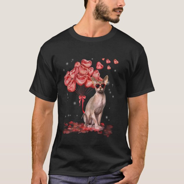 Sphynx Heart Valentinstag Katze Vater Mama T-Shirt (Vorderseite)