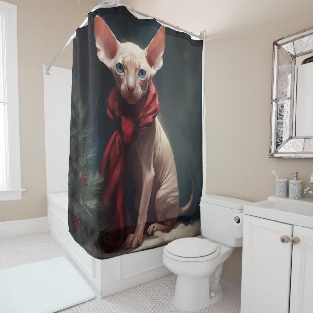 Sphynx Hund im Schnee Weihnachten Duschvorhang (Beispiel)