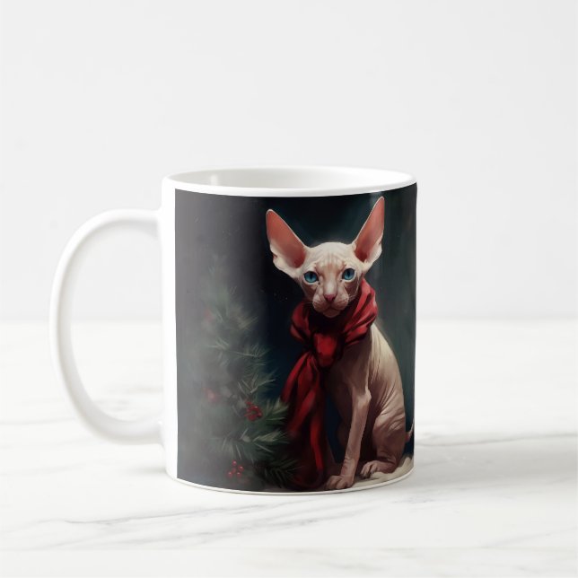 Sphynx Hund im Schnee Weihnachten Kaffeetasse (Links)