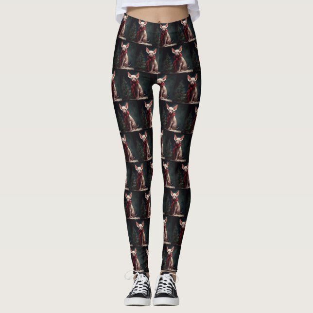 Sphynx Hund im Schnee Weihnachten Leggings (Vorderseite)