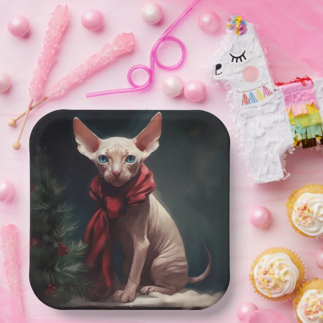 Sphynx Hund im Schnee Weihnachten Pappteller (Party)