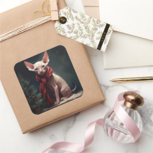 Sphynx-Hund im Schnee Weihnachten Quadratischer Aufkleber
