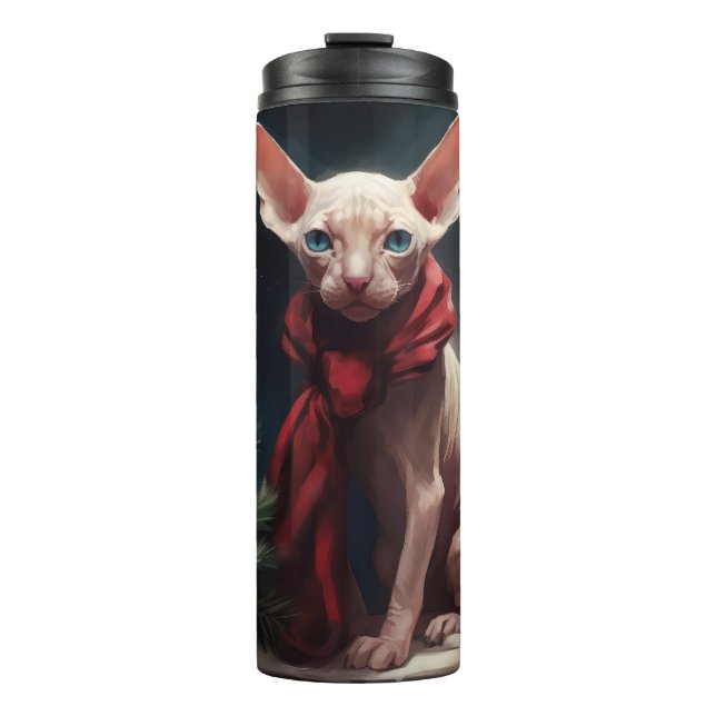 Sphynx Hund im Schnee Weihnachten Thermosbecher (Vorderseite)
