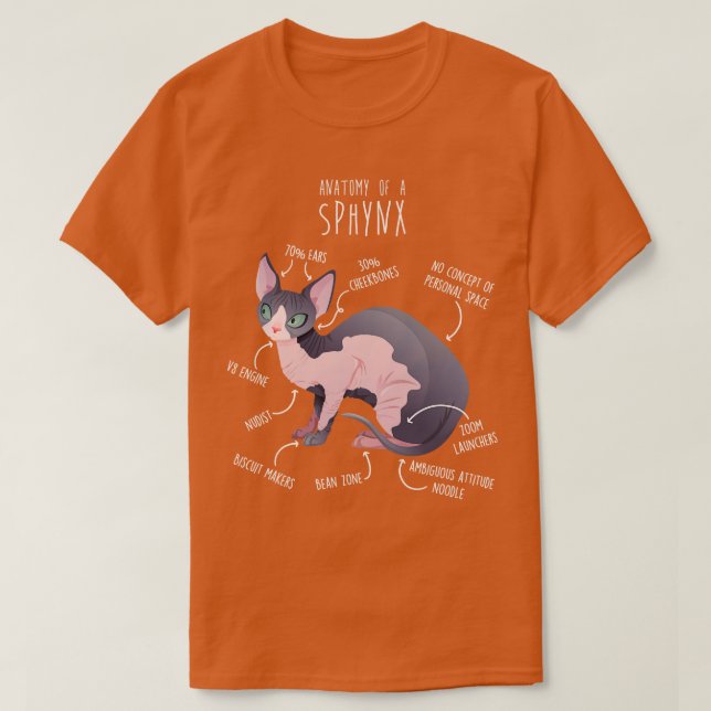 Sphynx Kat Anatomie 2 T-Shirt (Design vorne)