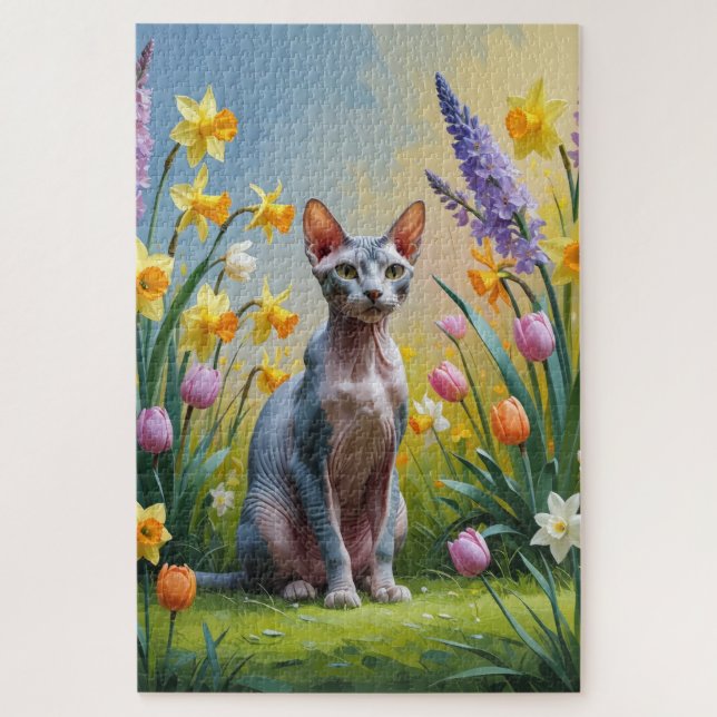 Sphynx Kat Spring Flowers Malerei (Vertikal)