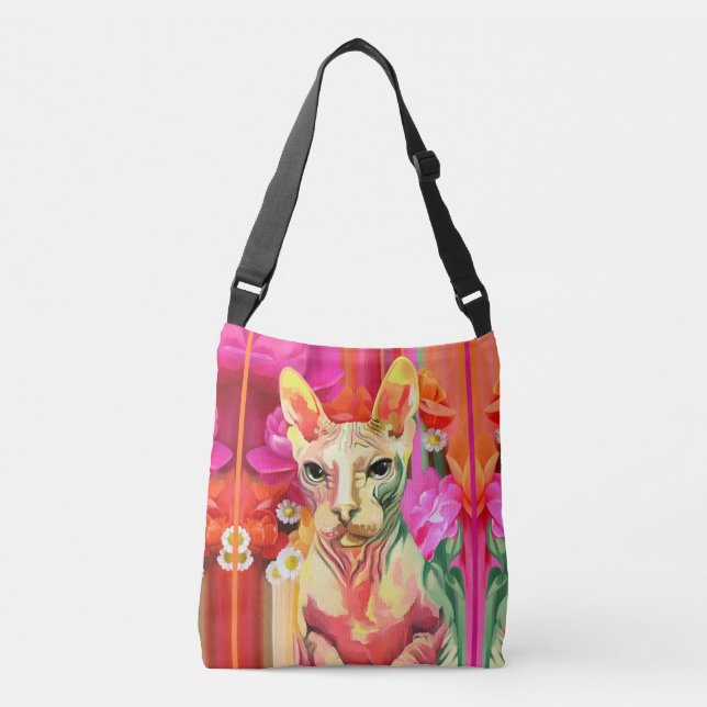 Sphynx Katze Blumen-Fee Tragetaschen Mit Langen Trägern (Vorderseite)
