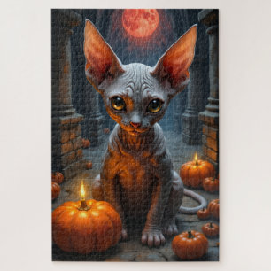 Sphynx-Katze dunkle gothische Halloween-Porträtkun