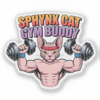 Sphynx-Katze Fitness-Kumpel Muskulöse Cartoon Aufkleber