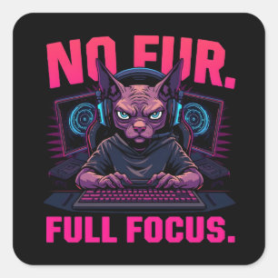 Sphynx-Katze Gamer Ohne Fell Voller Fokus Quadratischer Aufkleber