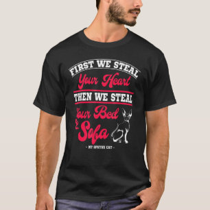 Sphynx Katze Haarlos Stehlen Herz Bett Sofa Besitz T-Shirt
