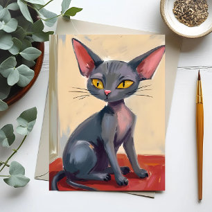 Sphynx-Katze   Haarloses Katzenhaustier Aquarell Postkarte