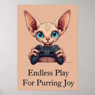 Sphynx-Katze hält Spielcontroller Poster