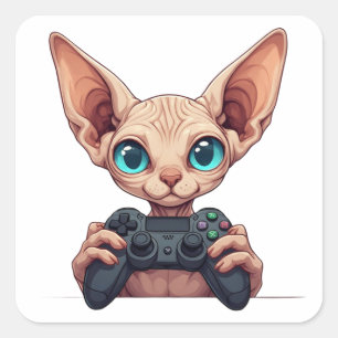 Sphynx-Katze hält Spielcontroller Quadratischer Aufkleber