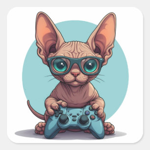 Sphynx-Katze hält Spielcontroller Quadratischer Aufkleber