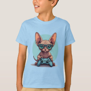 Sphynx-Katze hält Spielcontroller T-Shirt