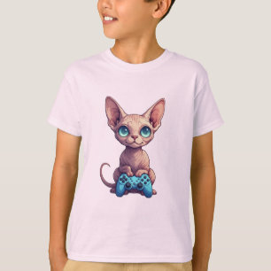 Sphynx-Katze hält Spielcontroller T-Shirt