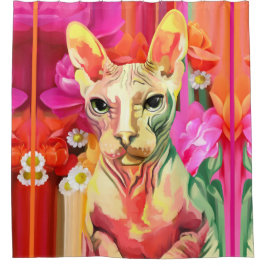 Sphynx Katze in den Blumen Duschvorhang