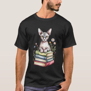 Sphynx-Katze Kanadische haarlose Katzen Bücher Blu T-Shirt