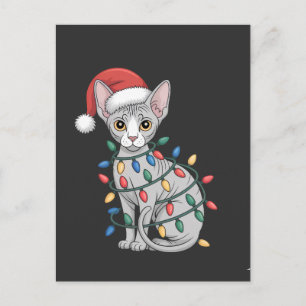 Sphynx-Katze mit Weihnachtsmannmütze und in Weihna Postkarte