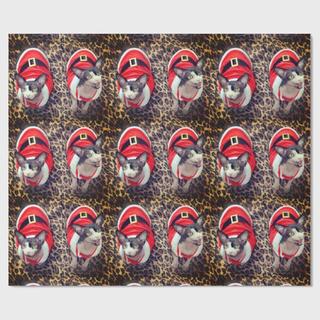 Sphynx Katze Ninja Sankt Weihnachten Geschenkpapier (Flach)