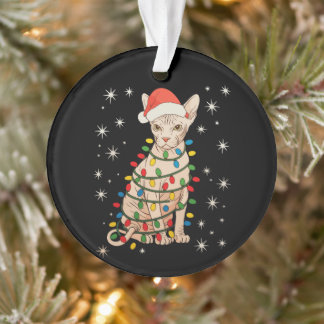 Sphynx-Katze Santa-Hut Weihnachtslichter Xmas-Fest Ornament