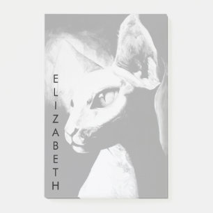 Sphynx-Katze Schwarz Weiß Kitty Tier Porträt Kunst Post-it Klebezettel