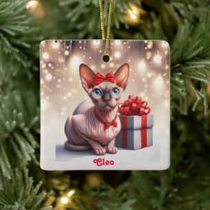Sphynx-Katze Weihnachten Keramikornament