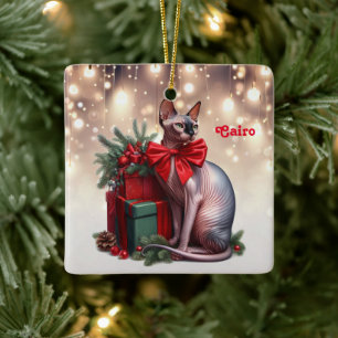 Sphynx-Katze Weihnachten Keramikornament