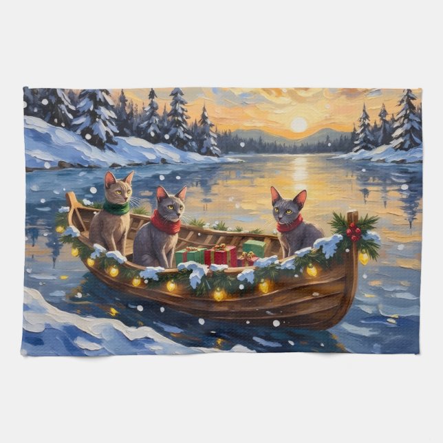 Sphynx-Katze Weihnachtsboot Urlaub Geschirrtuch (Horizontal)