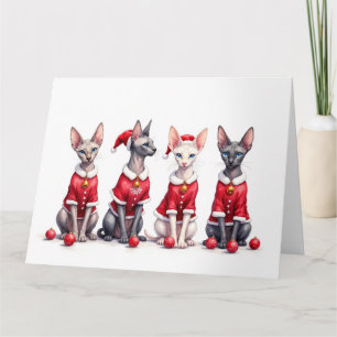Sphynx-Katze Weihnachtskleid Santa Hut Karte