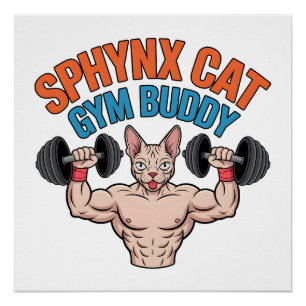 Sphynx-Katzen-Gym-Buddy Muskelige Cartoon-Kunst Poster