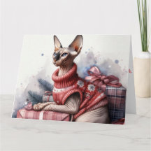 Sphynx-Katzen-Kunst Weihnachten Aquarell-Weihnach