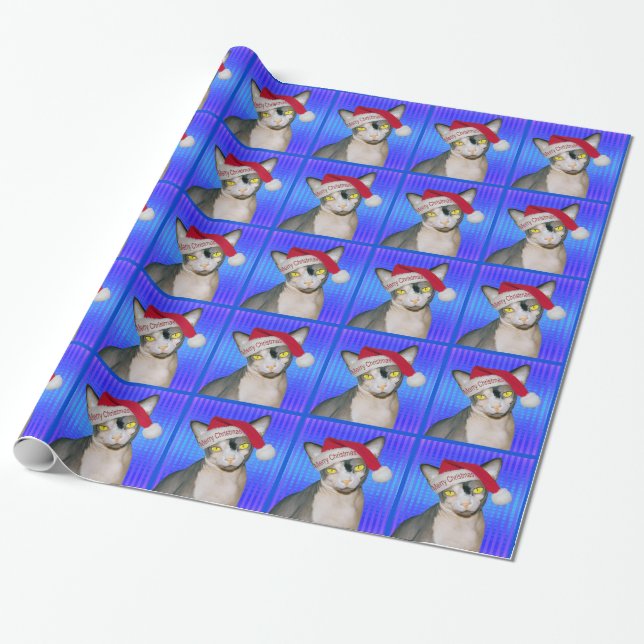 Sphynx Katzen-Sankt-Blau-Weihnachten Geschenkpapier (Ungerollt)