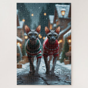 Sphynx Katzen Weihnachten Schnee Feiertag