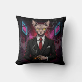 Sphynx Mafia Cat in Neon Noir Style Kissen