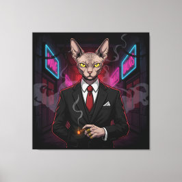 Sphynx Mafia Cat in Neon Noir Style Leinwanddruck