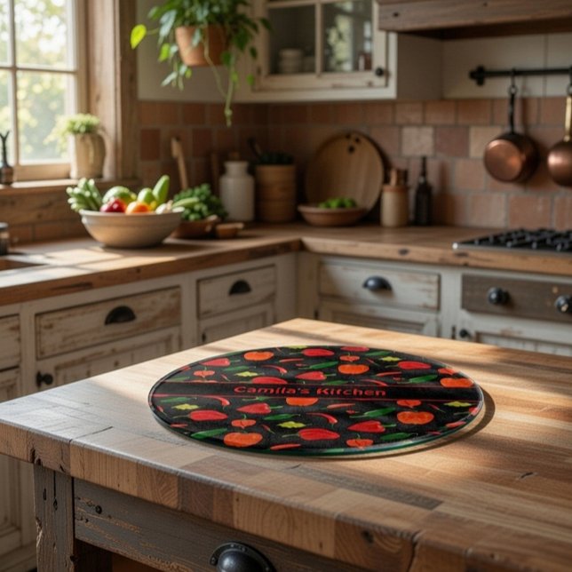 Spicy Chili Pepper Pattern Personalized Glass Schneidebrett (Von Creator hochgeladen)