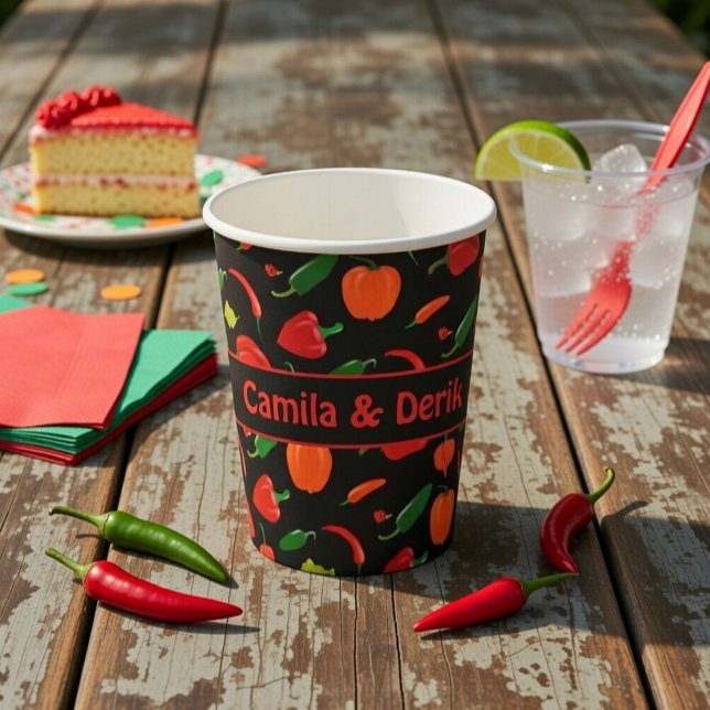 Spicy Chili Pepper Pattern Personalized Party Pappbecher (Von Creator hochgeladen)