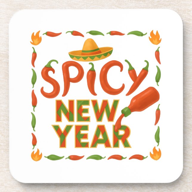 Spicy New Year Getränkeuntersetzer (Vorderseite)
