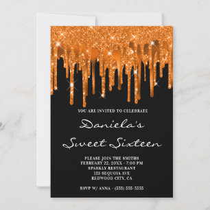 Spicy Orange Glitzer Foil Tropfens Schwarzes Süß 1 Einladung