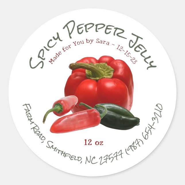Spicy Pepper Jelly mit Rot und Grün Paprikaschoten Runder Aufkleber (Vorderseite)